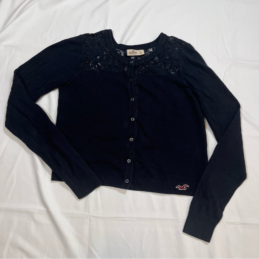 Y2K Vintage Hollister Navy Blue Lace Knit Cardigan Lightweight Size L